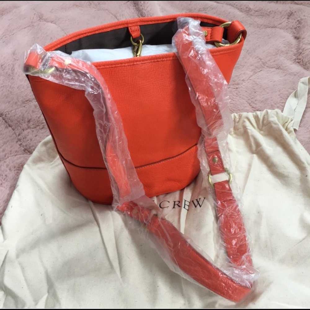 J. Crew Orange Leather Bucket Bag